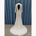 Customized simple style satin embroidery long train white mermaid style wedding dress gown bridal